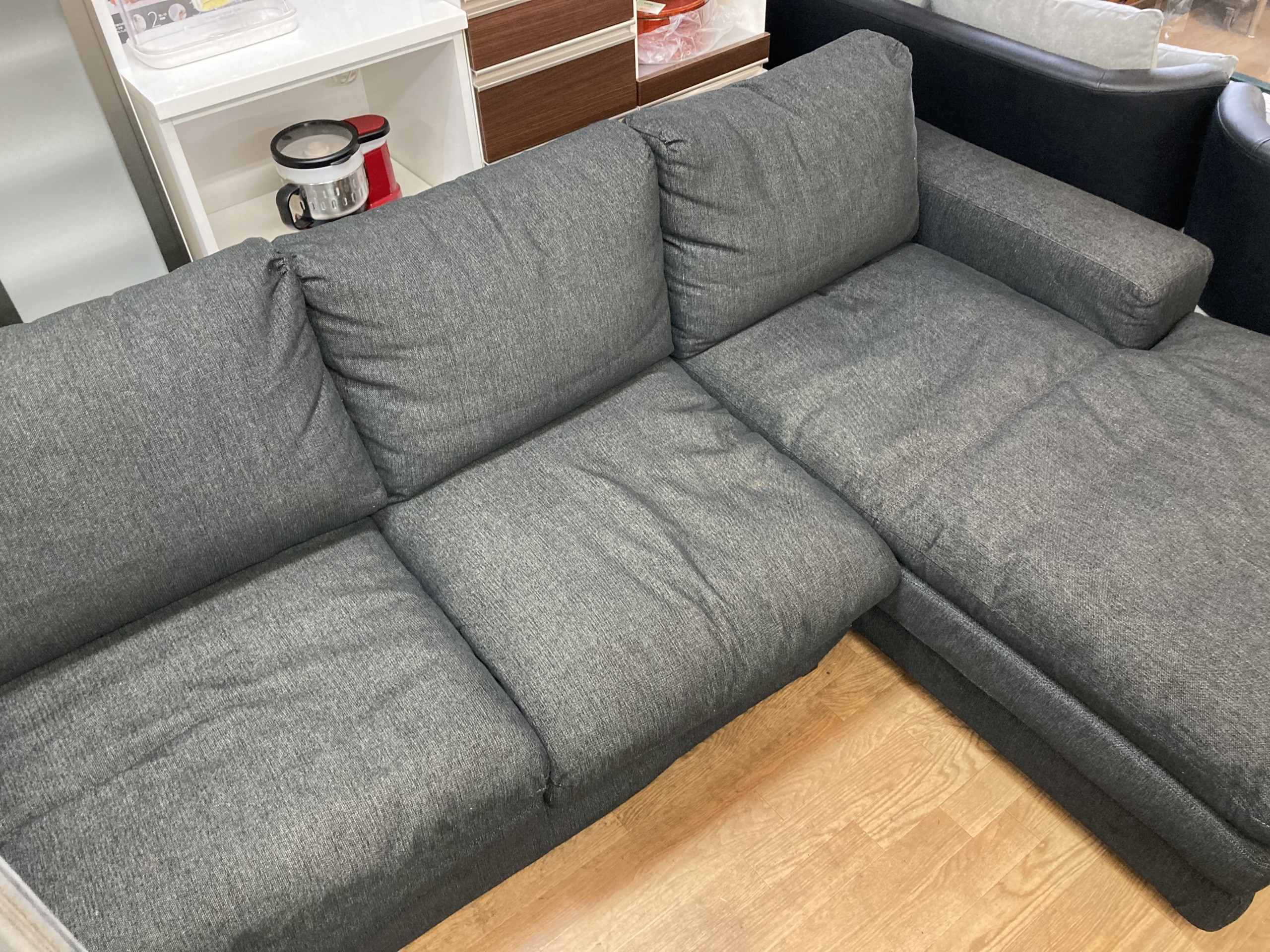 中古 フクラ カウチソファー 3人掛け L字ソファ 黒 ブラック | Office  